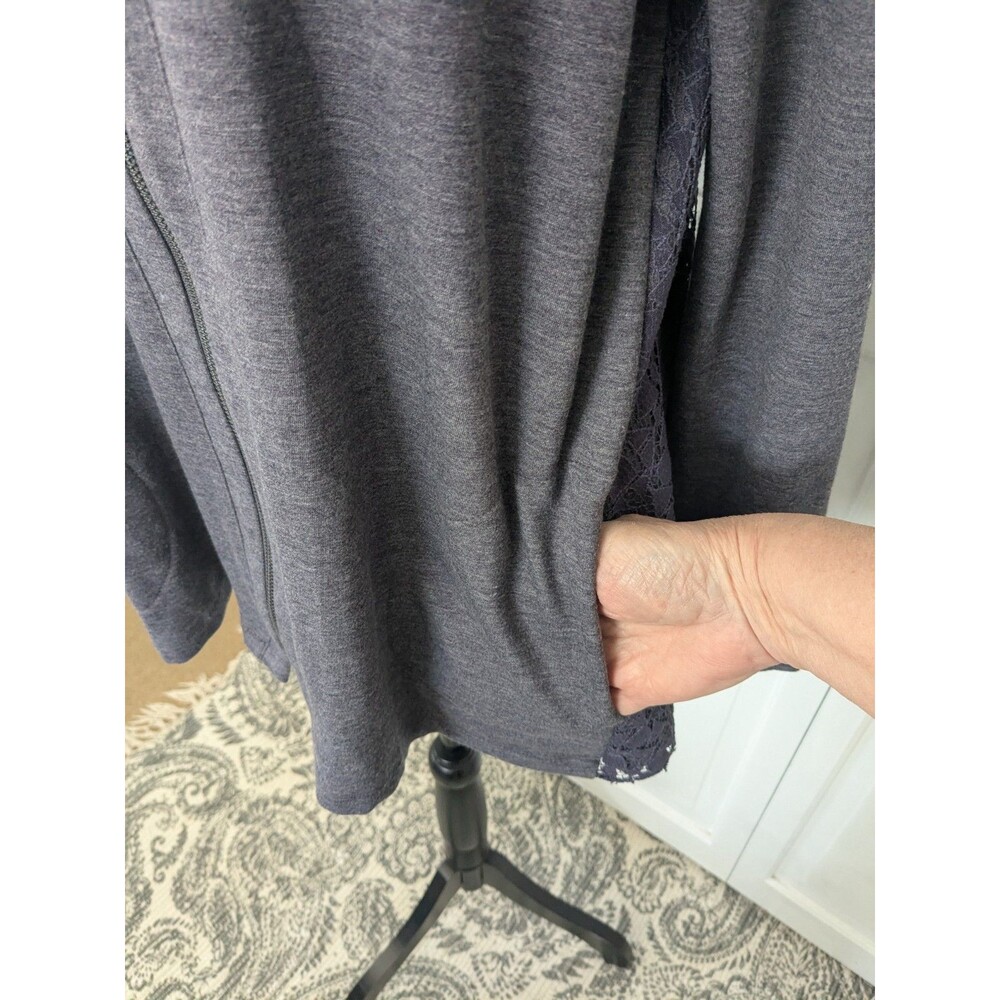 LOGO Lounge Lori Goldstein Cardigan Sz M Oversize Zip Up Gray Purple Lace Back - Picture 10 of 15